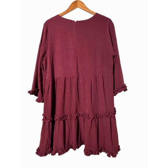 Impressions by Love Stitch Mini Dress Womens 2X Burgundy Ruffle Boho Cottagecore - Picture 6 of 11